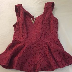 NEW red peplum lace zip up blouse size larger